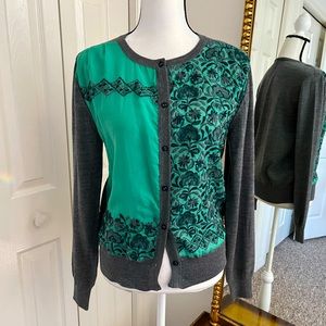 Antipast Made in Japan Embroidered Wool, Silk Gray & Green Cardigan Sweater Sz 2